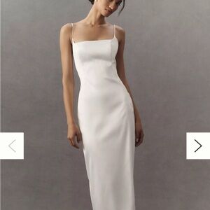 BHLDN Square-Neck Back-Slit Slim Stretch Satin Midi Dress